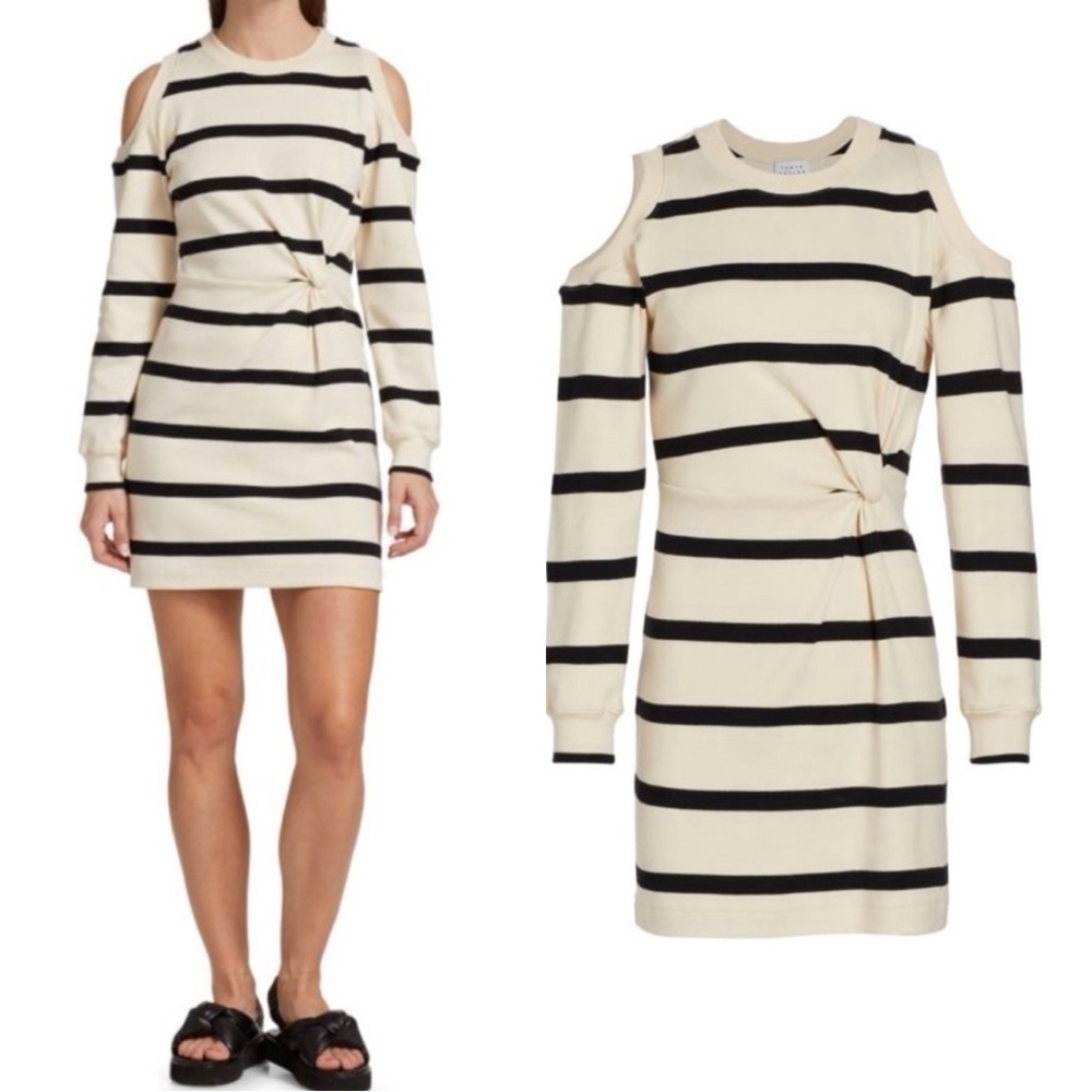TANYA TAYLOR Shirley Striped Cold Shoulder Sweater Mini Dress